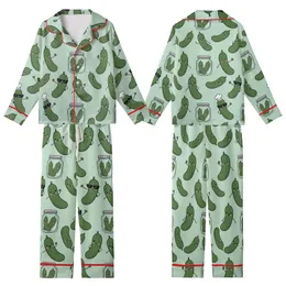 Pickle Lover's Whimsy: Hand-Drawn Smiling Chef Pickles & Jars Seamless Design Kid Satin Pajamas Set