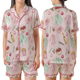 Festive Holiday Pajamas: Watercolor PJs Prosecco Pink Mint Gold Star Print Satin Short-Sleeve Pajamas Set