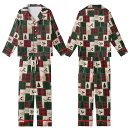 Family Retro Christmas Loungewear: Quilted Tartan Plaid Patchwork, Holly Tree & Snowflake Design Kid Satin Pajamas Set