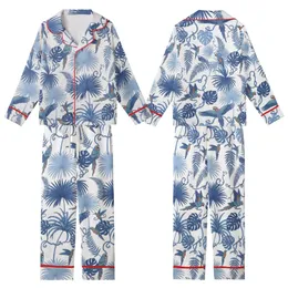 Azure Blooms Pyjama Set: Hand-Drawn Indigo Tropical Birds 100% Cotton Loungewear Gift Kid Satin Pajamas Set