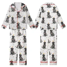 Black Lab Christmas Pajamas: Hand-Drawn Watercolor Dog & Gold Star Lights - Relaxed Jersey Knit Kid Satin Pajamas Set