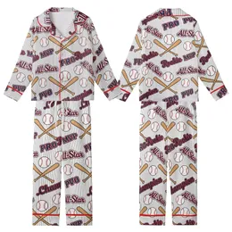 Diamond League Retro Pattern: Pinstripe Baseball & Champion Script Print Kid Satin Pajamas Set