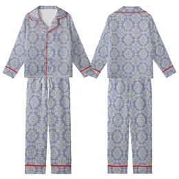 Women's Hand-Printed Periwinkle Botanical Block Print Organic Cotton Sleep Set Kid Satin Pajamas Set