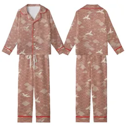 Japanese Art Lover: Terracotta-Rose Seigaiha Wave, Sakura & Crane All-Over Print Kid Satin Pajamas Set