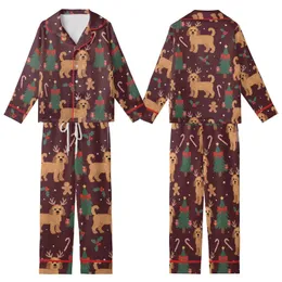 Golden Doodle Christmas Design: Whimsical Reindeer Dogs, Trees & Candy Cane Pattern Kid Satin Pajamas Set