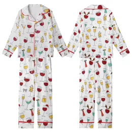 Family Red Wine Christmas Pajamas: Whimsical Glass & Reindeer Lights Pattern - Soft Poly-Spandex Set Kid Satin Pajamas Set