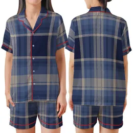 Men's Classic Navy Slate Plaid DIY Loungewear Project - Tartan Sleepwear Template Satin Short-Sleeve Pajamas Set