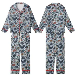 Seamless Batik Artwork: Stylized Bat Lotus Vine Repeat Pattern - Muted Indigo Design Kid Satin Pajamas Set