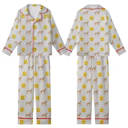 Italian Greyhound Dog: Minimalist Fawn-Tan & Smiley Pattern - Warm Meury Mesh Sleep Jumpsuit Kid Satin Pajamas Set