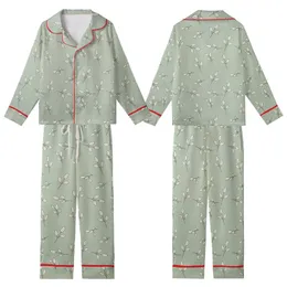 Women's Elegant Minimalist Botanical Sprigs Muted Sage Green Off-White Pattern Kid Satin Pajamas Set