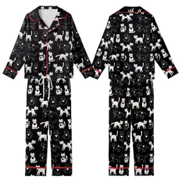 Cat Lovers' Monochrome Playful Cats Yin-Yang Heart Design Minimalist Graphic Art Kid Satin Pajamas Set