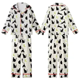 Cat Lovers' Minimalist Black Cat Silhouette Playful Poses Off-White Pale Lime Green Moon Star Pattern Kid Satin Pajamas Set