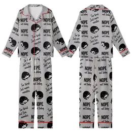 Cat Lovers' Heather Gray Black White Cartoon Tuxedo Cat Sleepy Pose Flat Graphic Seamless Pattern with Humorous 'NOPE Not Today' Text Kid Satin Pajamas Set