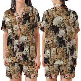 Children's Realistic Photo Kitten Collage Pattern Fleece Pajamas Set Satin Short-Sleeve Pajamas Set
