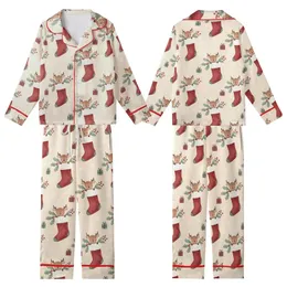Festive Whimsy: Baby Reindeer Stocking Watercolor Christmas Design Kid Satin Pajamas Set