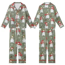 Women's Whimsical Snowman & Holly Pajamas: Muted Olive Winter Sleep Set Kid Satin Pajamas Set
