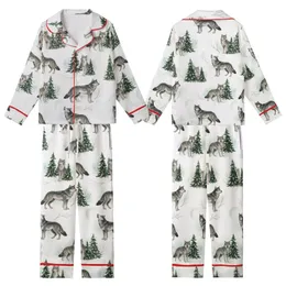 Winter Wolf Pack: Hand-Painted Watercolor Snowy Forest Seamless Art Kid Satin Pajamas Set