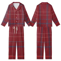 Women's Deep Crimson Tartan Plaid Flannel Sleepwear Set: Navy & White Pattern Kid Satin Pajamas Set