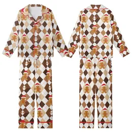 Gingerbread Family Holiday: Brown Argyle Candy Cane Pattern - Soft Long Sleeve Sleep Set Kid Satin Pajamas Set