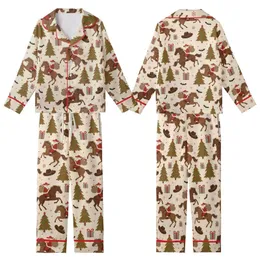 Western Holiday Enthusiast: Rustic Santa Cowboy Horse & Bat Seamless Graphic Print Kid Satin Pajamas Set