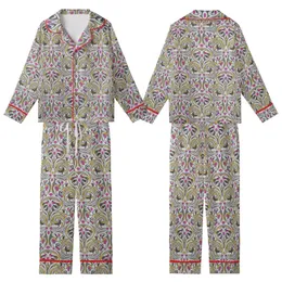 Artful Design Enthusiasts' Art Nouveau Stylized Vine Curvilinear Pattern Grey Mustard Fuchsia Kid Satin Pajamas Set