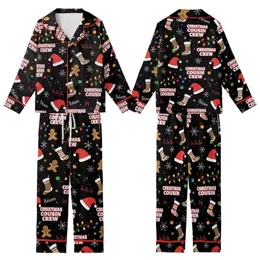 Cousin Crew Christmas: Festive All-Over Santa Hats, Lights, Stockings & Snowflakes Pattern - Soft Cotton Pajamas Kid Satin Pajamas Set
