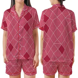 Women's Pink Red Abstract Striped Polygon Pure Cotton Pajamas Satin Short-Sleeve Pajamas Set