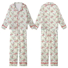Women's Vintage Pajamas: Delicate Wildflower & Teal Berry Botanical Print Kid Satin Pajamas Set