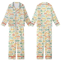 Big Brother Whimsical Text Pattern: Vibrant Hearts, Stars, Colorful Design Kid Satin Pajamas Set