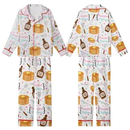 Pancakes & Pyjamas Party Sleepwear: Whimsical Golden Pancake Confetti Pattern Set Kid Satin Pajamas Set