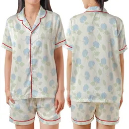 Bridesmaids Hydrangea Floral Notched Collar Rayon Sleep Ensemble - Wedding Party Getting Ready Kid Satin Pajamas Set