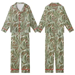 Women's Abstract Botanical Leaf Pattern Linen Sleep Set: Serene Organic Sage Green Loungewear Kid Satin Pajamas Set