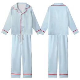 Women's Boho Light Blue White Minimalist Geometric Striped Organic Cotton Pajama Ensemble Kid Satin Pajamas Set