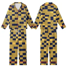 Modern Enthusiasts Deep Navy Golden Yellow Geometric Rectangular Square Tessellation Striped Gold Accents Kid Satin Pajamas Set