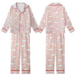 Adults' Soft Pink Blush Bunny & Pastel Floral Cloud Footed Pajama Kid Satin Pajamas Set