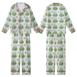 Nature Lovers' Gentle Illustrative Muted Blue-Grey Arched Window Pattern, Green Foliage, Aqua Teal & Ochre Birds Kid Satin Pajamas Set