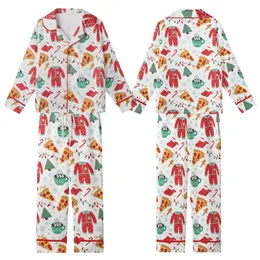 Holiday Pajamas: Whimsical Pizza, Hot Cocoa & Gingerbread Christmas Sleepover Pattern Kid Satin Pajamas Set