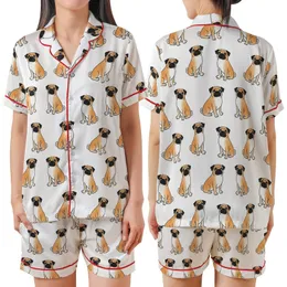 Small Dog Pajama Sewing Pattern PDF: Playful Pug Art Print - Tailored Fit for Wide & Narrow Chests Satin Short-Sleeve Pajamas Set