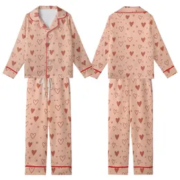Women's Muted Peach Pink Hearts & Stars Terracotta Print Classic Collar Pajama Set Kid Satin Pajamas Set