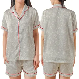 Women's Rustic Minimalist Floral Print Muslin Cotton Loungewear Satin Short-Sleeve Pajamas Set