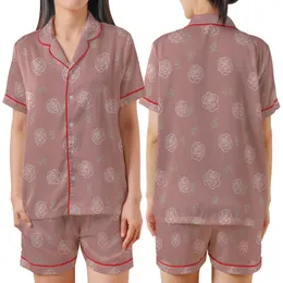 Bridesmaid Dusty Rose Silky Satin Sleep Set: Personalized White Rose Eye Mask & Scrunchie Satin Short-Sleeve Pajamas Set