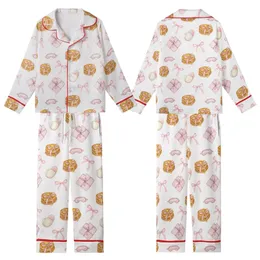 Girls' Watercolor Pancakes & Pink Bow Pajamas Sleep Set Kid Satin Pajamas Set