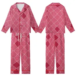 Women's Pink Red Abstract Striped Polygon Pure Cotton Pajamas Kid Satin Pajamas Set