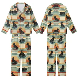 French Bulldog Lover Retro Pajamas: Vintage Frenchie Silhouettes & Muted Sunset Stripe Sleep Set Kid Satin Pajamas Set