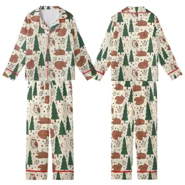 Whimsical Forest Slumber: Hand-Drawn Storybook Woodland Creatures Pattern Kid Satin Pajamas Set