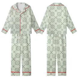 Women's Refined Pale Pistachio Green Black Seamless Interlocking Geometric Botanical Pattern Kid Satin Pajamas Set