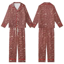Newlyweds' Whimsical Hand-Drawn Merry & Married Christmas & Wedding Pattern on Muted Brick Red Kid Satin Pajamas Set