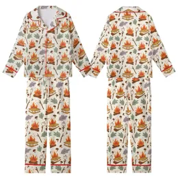 Outdoor Lovers' Whimsical Campfire S'mores Rustic Sage Orange Cream Pattern Kid Satin Pajamas Set