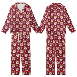 Corgi Lovers' Cheerful Photorealistic Corgi Faces Scattered All-Over Deep Crimson Red Kid Satin Pajamas Set