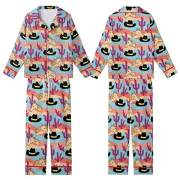 Sweet Cowgirl Satin Pajamas Set: Whimsical Desert Horse, Hat & Fuchsia Cactus Loungewear Kid Satin Pajamas Set